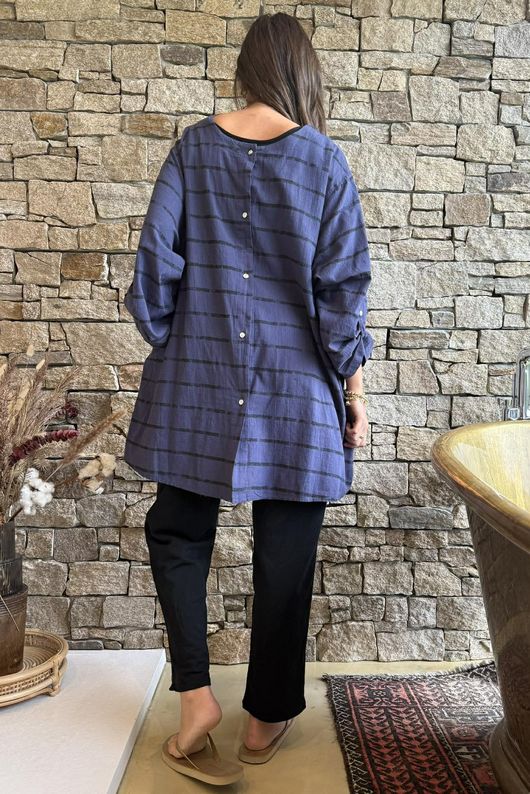 Porto Button Back Breton Tunic French Navy 
